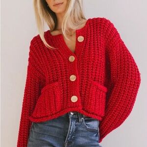 Red Button-Up Women's Sweater